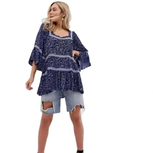 FREE PEOPLE Blue Talk About It Tunic - Picture 3 of 9